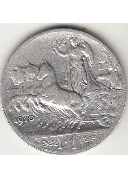 1910 1 Lira Quadriga Veloce Circolata Vittorio Emanuele III